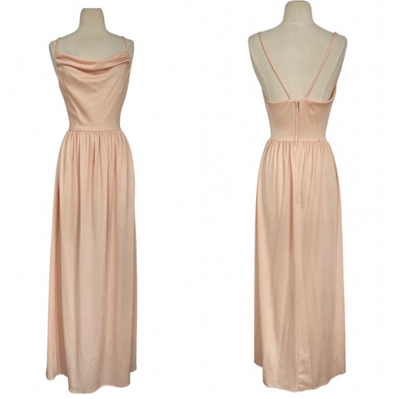 Vintage Dresses & Skirts - True 60's / 70's Peach Draped Cowl Neck Spaghetti Strap Prom Formal Evening Gown